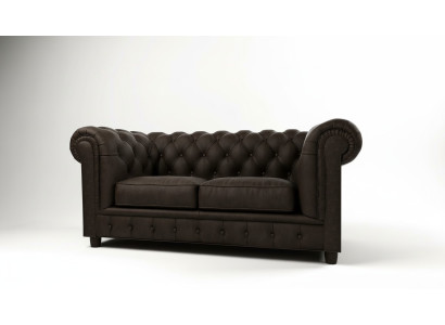 Divano Chesterfield 2 posti in tessuto imbottito in tessametal e pelle.