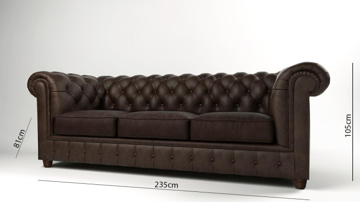 Divano Chesterfield classico 3 posti, divani e poltrone imbottiti tre posti.