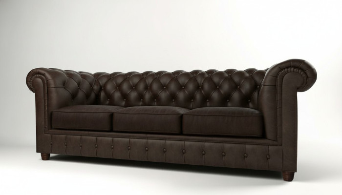 Divano Chesterfield classico 3 posti, divani e poltrone imbottiti tre posti.