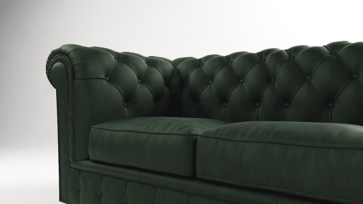 Divano Chesterfield con rivestimento in tessuto a tre posti, divano set soggiorno verde.