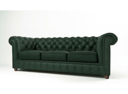 Divano Chesterfield con rivestimento in tessuto a tre posti, divano set soggiorno verde.