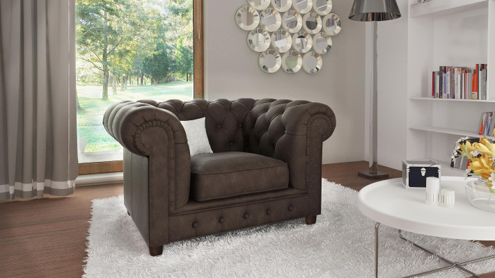 Poltrona Sedia da TV Club Lounge Tessuto Pelle Design di Alta Qualità Chesterfield
