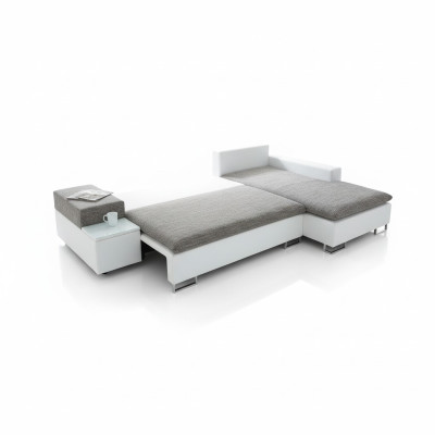 Divano letto design angolare a L con funzione letto, tessuto di divano in stoffa.