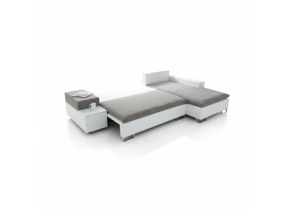 Divano letto design angolare a L con funzione letto, tessuto di divano in stoffa.