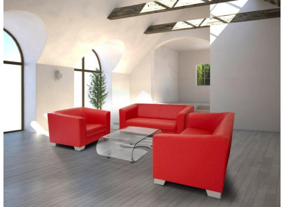 Set di divani 3+2+1 posti in pelle di design, imbottiti, per il relax.