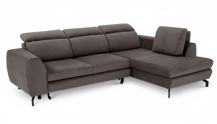 Divano angolare design con funzione letto, tessuto di rivestimento, divano imbottito, divano letto con contenitore.