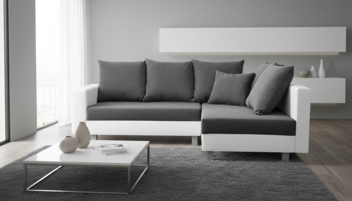 Soggiorno divano ad angolo a L in tessuto per divano in pelle con design Hocker