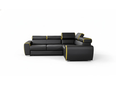 Divano ad angolo design a L con funzione letto in pelle e tessuto.