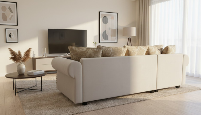 Design divano ad angolo Esk a forma di L, divani moderni, divano in pelle, decorazioni, divano paesaggistico.