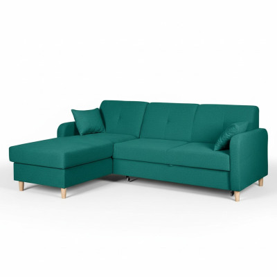 Divano letto design angolare a L, tessuto per divani letto con funzione letto.