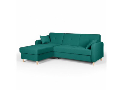 Divano letto design angolare a L, tessuto per divani letto con funzione letto.