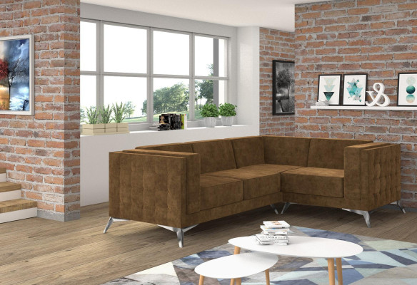 Tessuto divano a L con design moderno e sofisticato.
