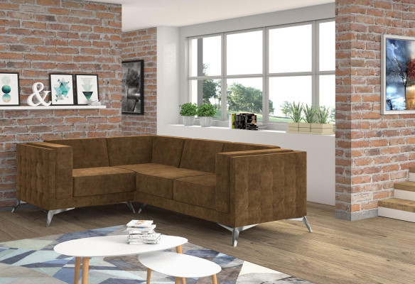 Tessuto divano a L con design moderno e sofisticato.