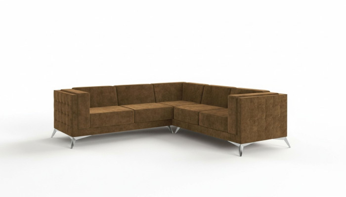 Divano angolare design a L in tessuto classico marrone nuovo