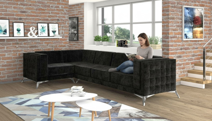 Divano ad angolo Chesterfield a L in tessuto design divano imbottito sedile tessile divano d'angolo nuovo