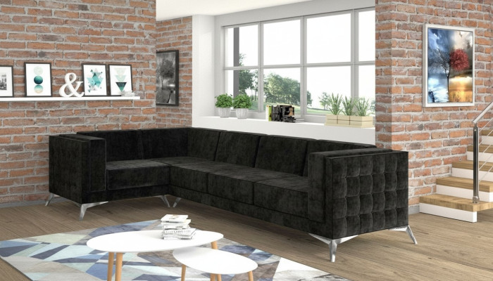 Divano ad angolo Chesterfield a L in tessuto design divano imbottito sedile tessile divano d'angolo nuovo