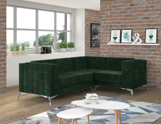 Divano ad angolo a forma di L, divano, divano design imbottito in tessuto moderno, set da soggiorno verde.