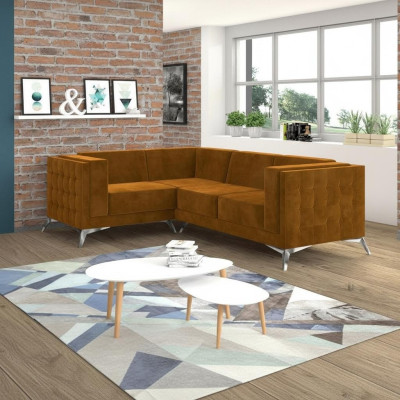 Divano d'angolo a forma di L, divano design, imbottito, set di sedute in tessuto per soggiorno