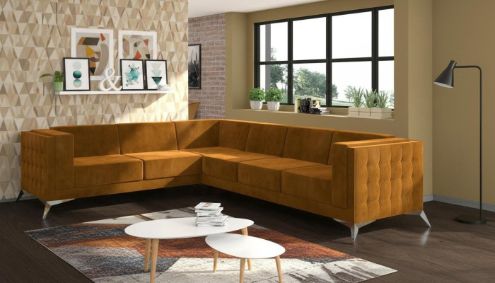 Divano ad angolo in tessuto a forma di L, divano per soggiorno, set di design di divani moderni.