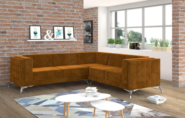 Divano d'angolo design con rivestimento in tessuto per l'arredamento del soggiorno.
