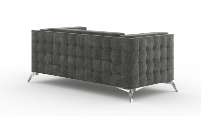 Divano Chesterfield in tessuto con due posti imbottiti, divano grigio, nuovo.