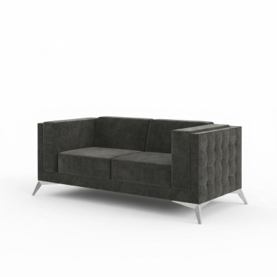 Divano Chesterfield in tessuto con due posti imbottiti, divano grigio, nuovo.