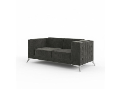 Divano Chesterfield in tessuto con due posti imbottiti, divano grigio, nuovo.