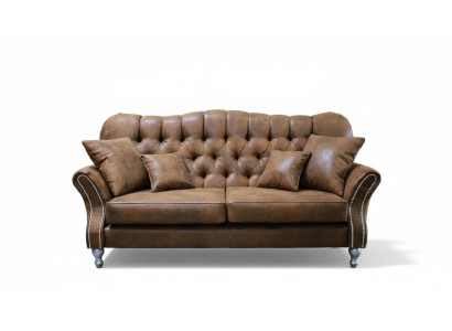 Divano Divano Imbottito 3 posti in pelle Divani Divani Seduta Design Chesterfield.