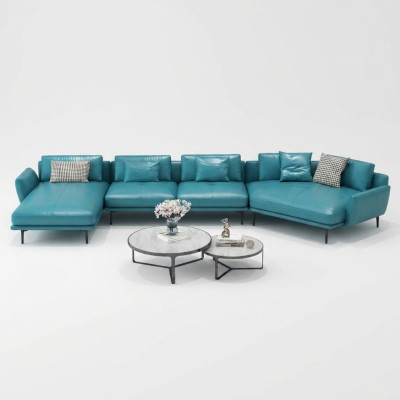 Divano a forma di U in pelle, set di divani da soggiorno design, divano moderno, divano turchese.