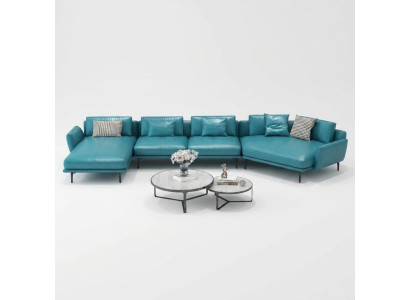 Divano a forma di U in pelle, set di divani da soggiorno design, divano moderno, divano turchese.
