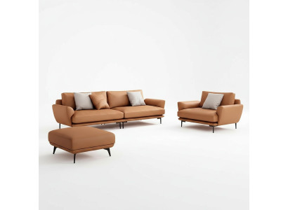 Set di divani 4+3+2 divano in pelle, divano, paesaggio abitativo, set, design moderno, divano.