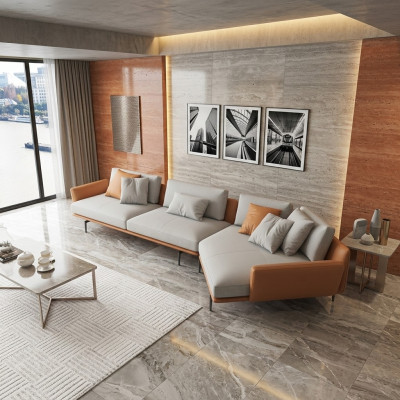 Divano ad angolo in tessuto a L- Forma Soggiorno Composizione Arredamento Design Moderno Divano Nuovo Divani