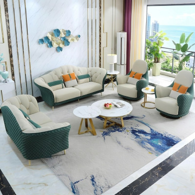 Divano in pelle a 3 posti + 2 posti + 1 posto insieme di divani design beige verde.