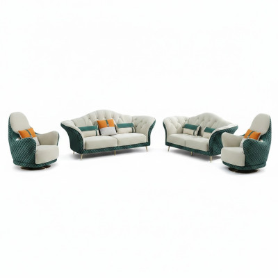 Divano in pelle a 3 posti + 2 posti + 1 posto insieme di divani design beige verde.