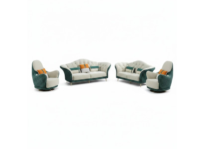 Divano in pelle a 3 posti + 2 posti + 1 posto insieme di divani design beige verde.
