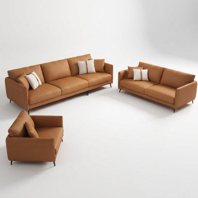 Divano componibile 3+2+1 posti in pelle, divano, salotto, arredamento, set design moderno.