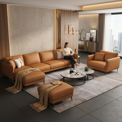 Soggiorno Set Design Moderno Divani Moderni Divano d'angolo in pelle Couch Nuovo