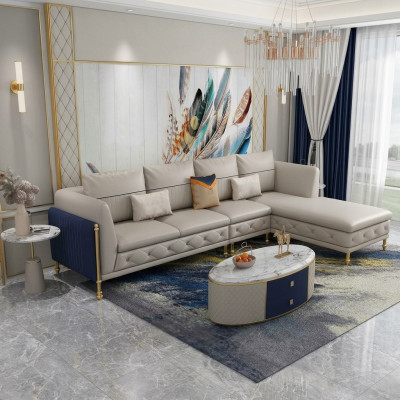 Set da salotto di lusso con divano d'angolo in pelle