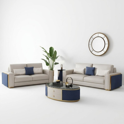 Set di divani 3+2+1 con tavolino da salotto. Divani di design in pelle, divano, divano a penisola.