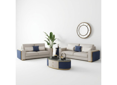 Set di divani 3+2+1 con tavolino da salotto. Divani di design in pelle, divano, divano a penisola.
