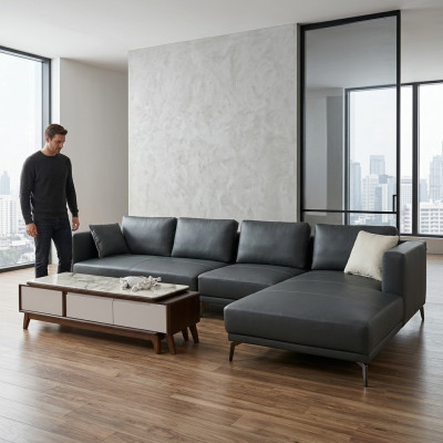Angolo divano ad angolo L-forma Divano Living comp. Divano Divano Set di imbottitura Tessuto Divani Pelle