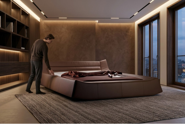 Letto imbottito design lusso doppio letti da hotel camera da letto in pelle tessuto moderno