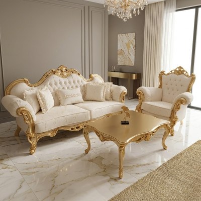 Sofà 3 posti + 3 posti + 1 posti Chesterfield stile barocco set da salotto 3 pezzi. Divano