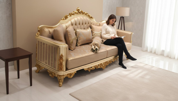 Set di divani 3 posti in tessuto completo 331 con divano poltrona in legno stile Chesterfield