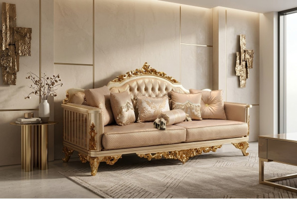 Set di divani 3 posti in tessuto completo 331 con divano poltrona in legno stile Chesterfield