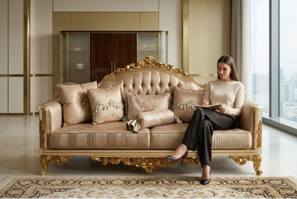 Chesterfield Set di divani 3+1+1 Gruppo completo Poltrona Divano Oro Tessuto Salotto