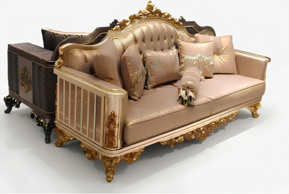 Chesterfield Set di divani 3+1+1 Gruppo completo Poltrona Divano Oro Tessuto Salotto