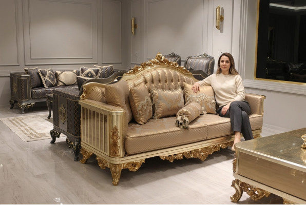 Divano di lusso a 3 posti in tessuto dorato Design mobili 3 posti Chesterfield imbottiti nuovi