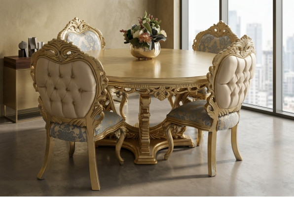 Set da pranzo 7 pezzi. Tavolo da pranzo + 6 sedie design in legno. Nuovo set di mobili per sedie.