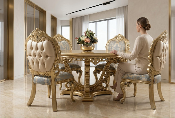 Tavolo da pranzo di lusso rotondo Design tavolo classico da pranzo Mobili in oro Nuovo